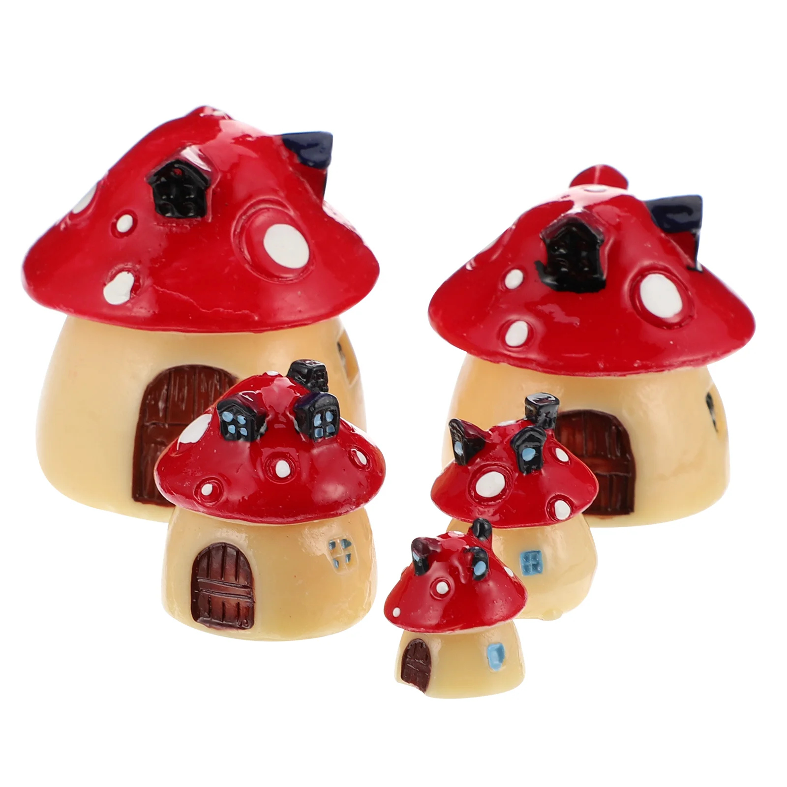 5 Pcs Mini Mushroom House Mushrooms Figurines Terrarium Planter Pots Indoor Resin Decoration Child