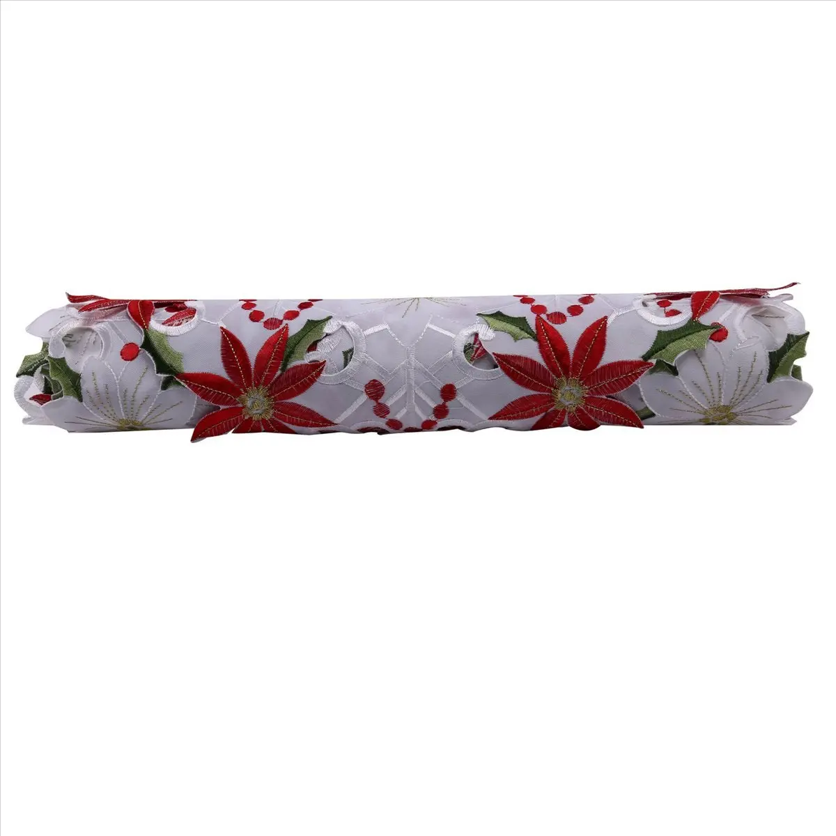 Stable- 5X Christmas Embroidered Table Runner, Luxury Holly Poinsettia Table Runner for Christmas Decorations, 15 x 70 Inch