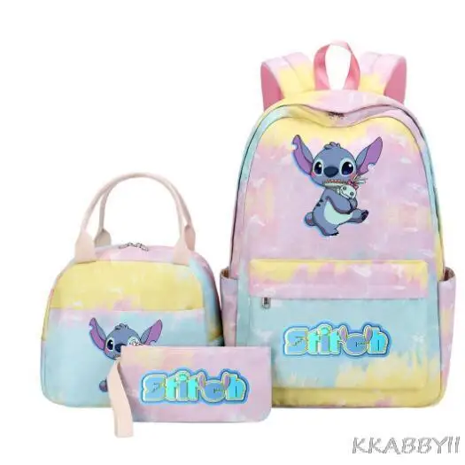 New Kawaii Stitch Girl Kids Pen Bag Lunch Bags Bookbags 3Pcs Teenagers Schoolbags Women Travel Laptop Backpack