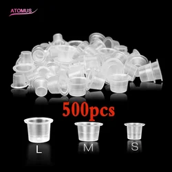 Mix 500pcs S/M/L Tattoo Ink Cup Cap Disposable Plastic Microblading Accessories Supply Pigment Clear Holder Rack Container