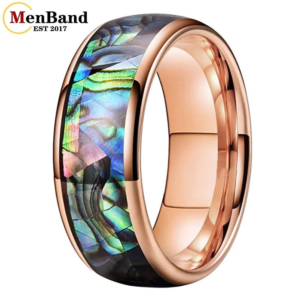 MenBand Fashion 4/6/8MM Men Women Multicolor Tungsten Wedding Band Ring Abalone Shell Inlay Domed Polished Comfort Fit