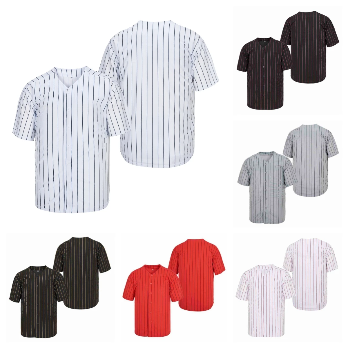 

New Fashion Baseball Jersey Button Down Shirts White Pinstripe City Blank Style Jersey Breathable Quick Dry High Quality Jersey