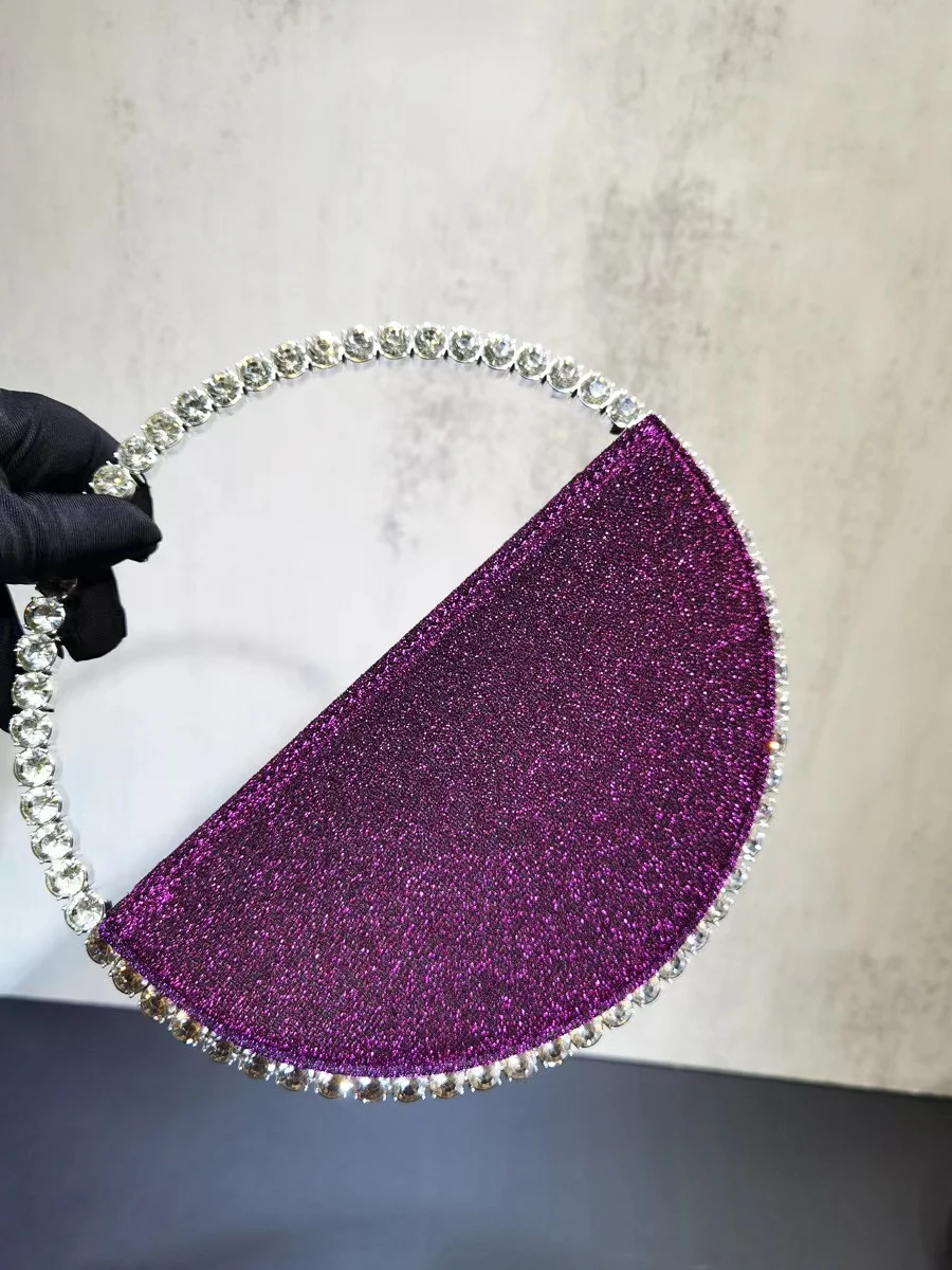 Luxury Acrylic Handle Circular Bag Women Fashion Handbag Glitter Shiny Crystal Diamonds Evening Bag Wedding Party Clutch Purse