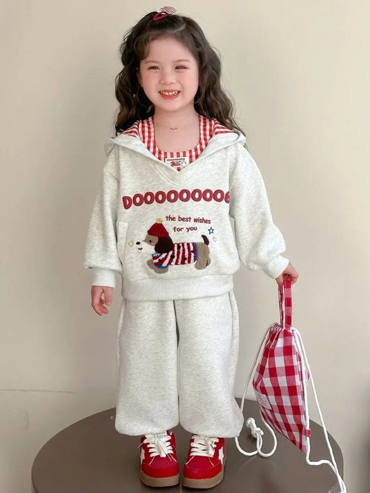 2025 New Girl Baby Three Piece Set Spring And Autumn Hoodie Casual Girls' Set Trend Sets Children's Top And Bottom Clothes Set