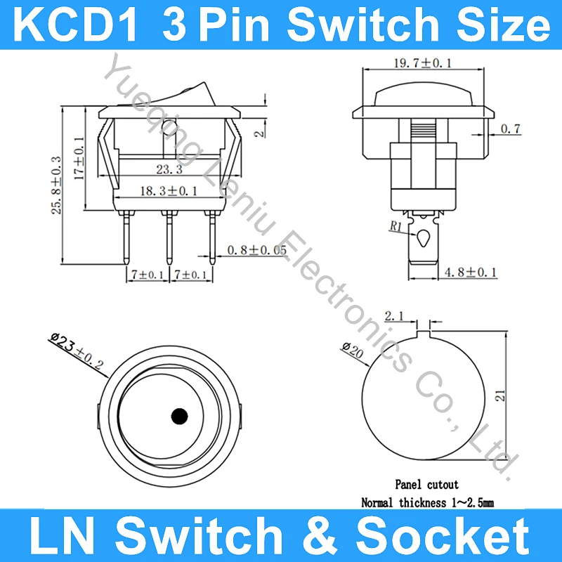 5PCS SPST 20mm LED Panel 3 Pin Indicator Light 12V 20A Round Rocker Switch for Electronic Projects