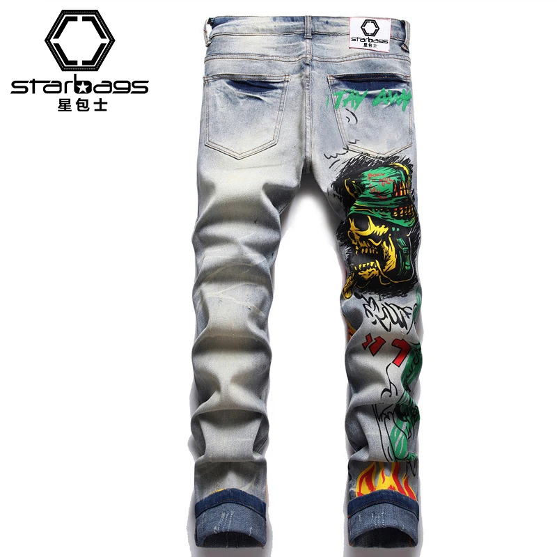 Men's Jeans on AliExpress Hot selling Italian Design Handmade Painted Punk Style Men's pants Painted Graffiti Mid Waist Casual