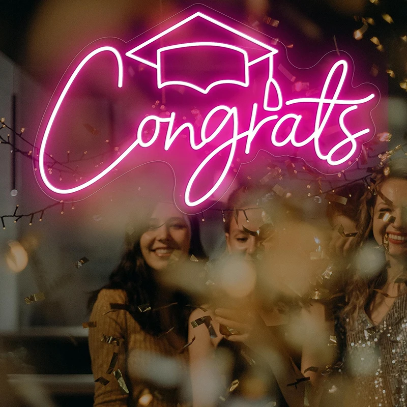 Neon Sign Congrats Grad Light for Graduation Wall Door Room Decor Congratulation Lighting Neon Signs Gift For Graduation Party