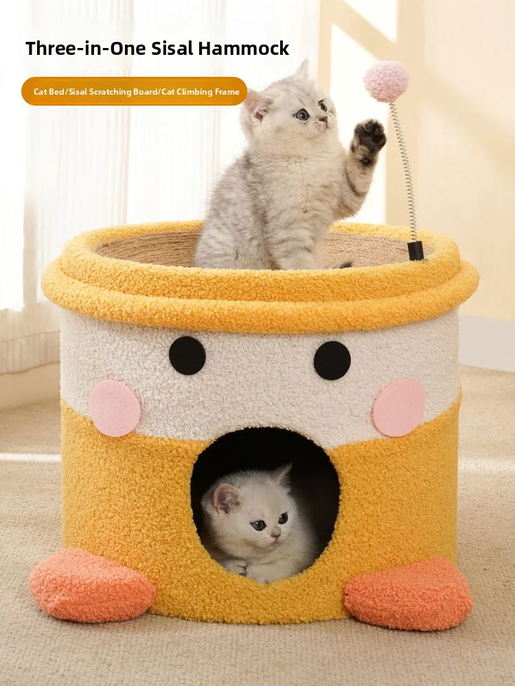 

All-Season Jute Buet Scratching Board Tree House One-Piece Enclosed House Kittens Toy for Summer Indoor s