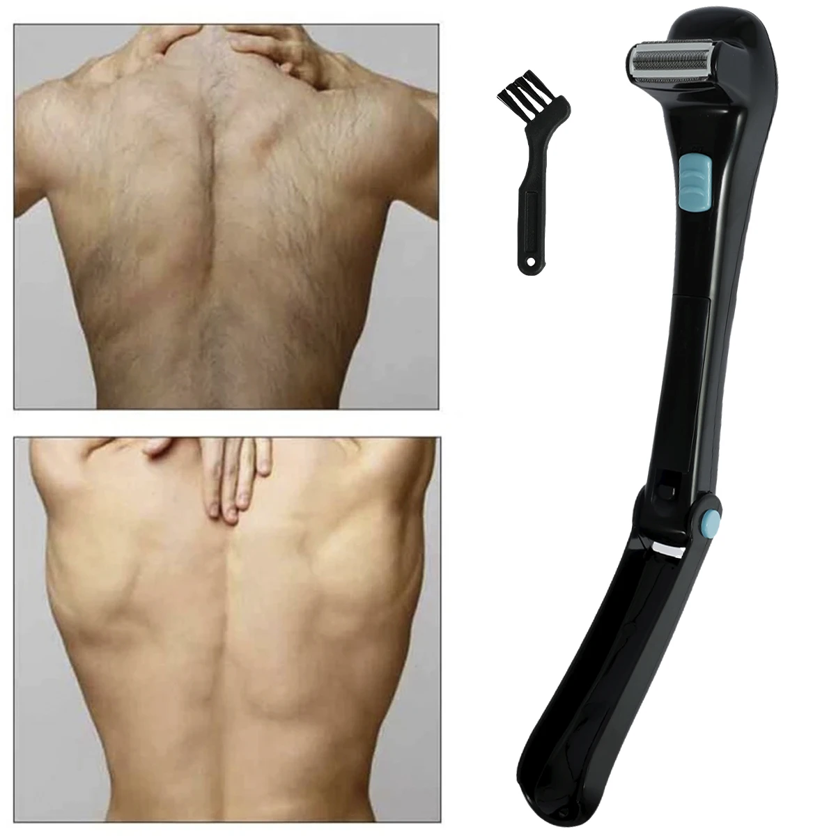 14.7inch Electric Back Hair Shaver Cordless Body Shaver 180 Degrees Foldable Back Razor Pain-Free Back Hair Removal Shave