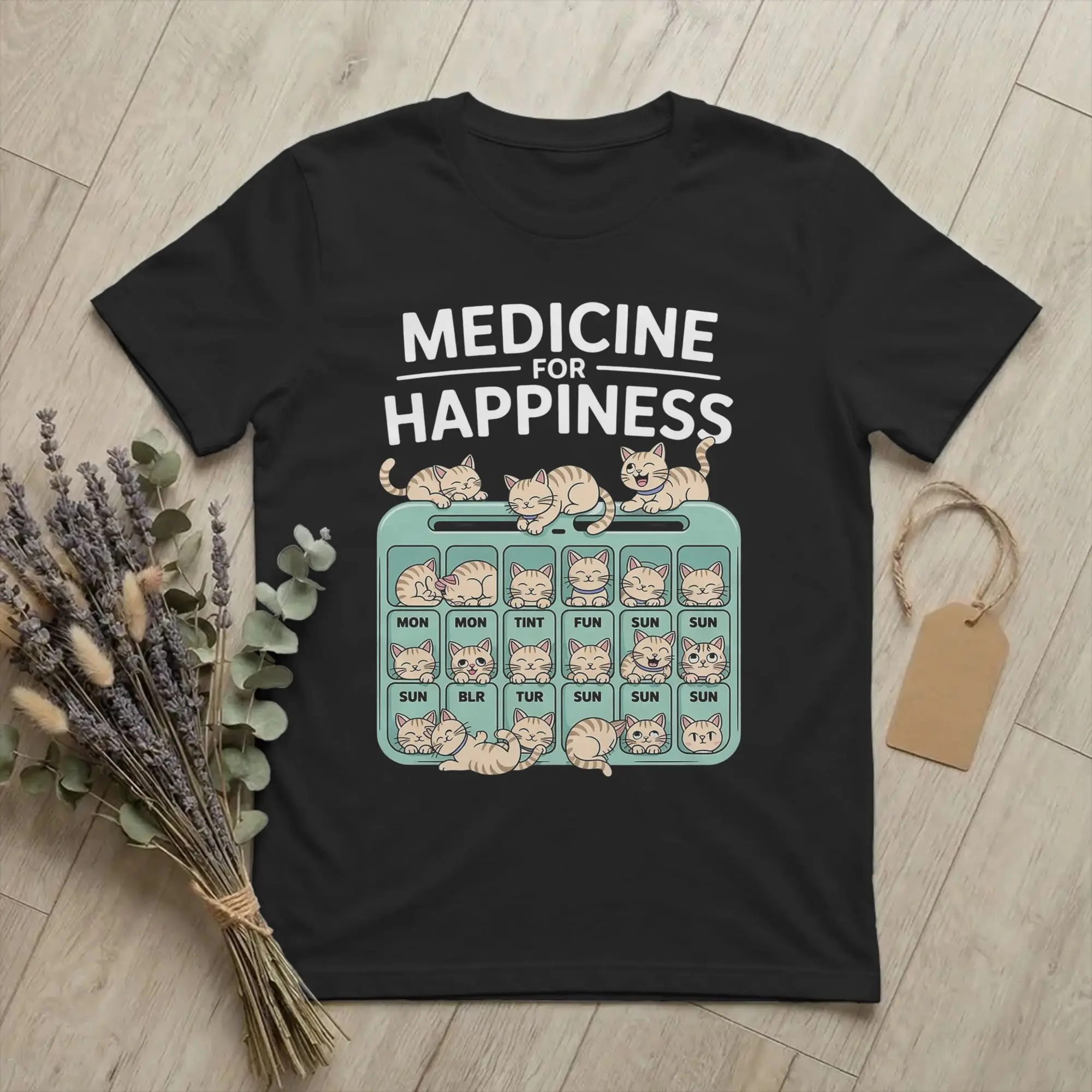 Cats Every Day  T Shirt Happiness Medicine 100% Cotton Clothing Vintage Short Sleeve Round Collar Tees Plus Size T-Shirt