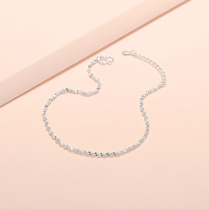 Picture 6: Classic Simple 925 Sterling Silver Twisted Weave Ripple Anklets Women Jewelry Gift Ladie Wave Bracelet Elegant Summer Foot Chain