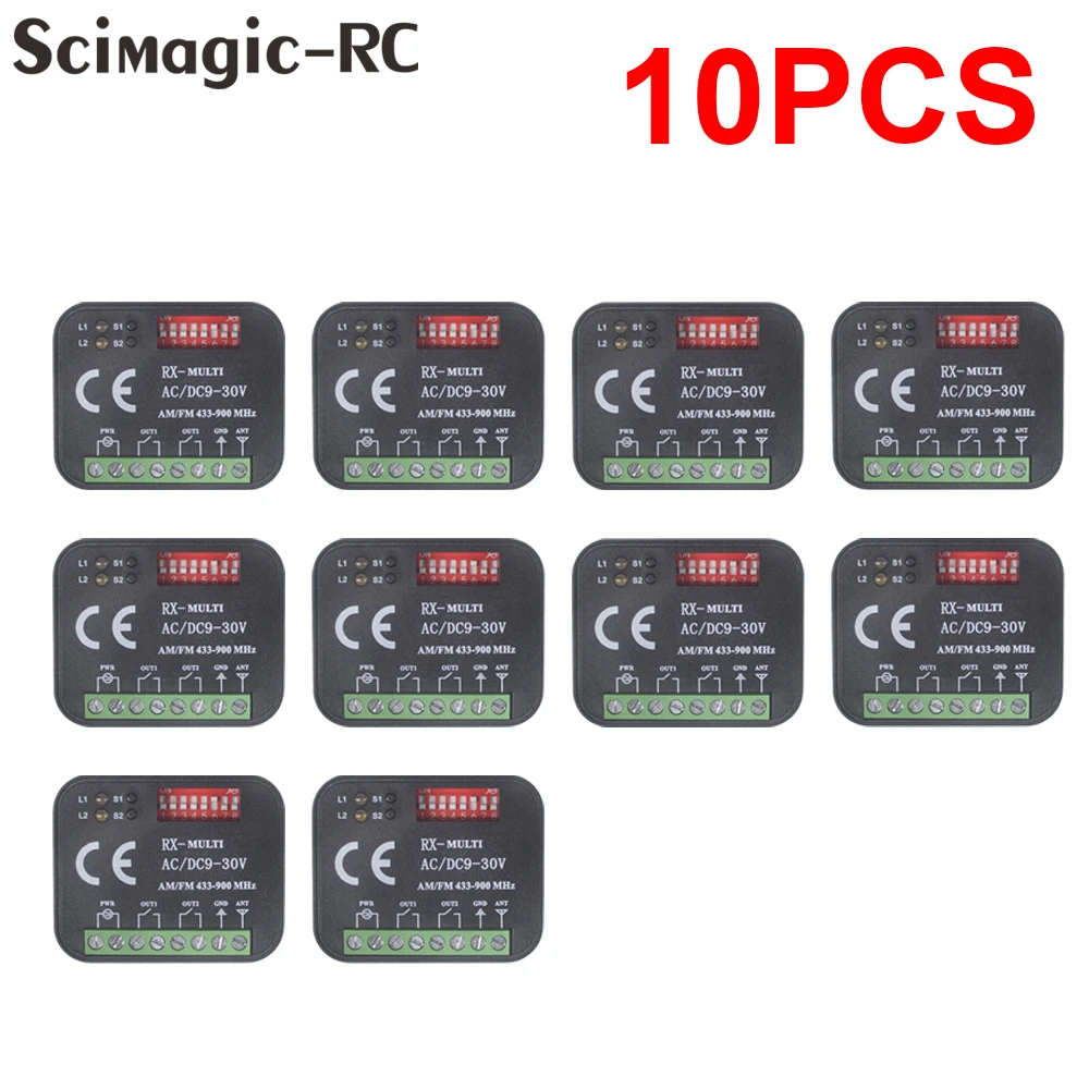 10pcs Garage Remote Control Receiver 300-900MHZ AC/DC 9-30V Gate Door Switch For 433.92mhz 868.35mhz 330mhz 433mhz Transmitter