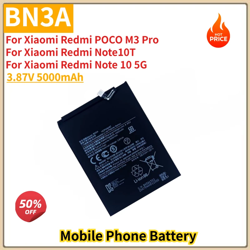 

BN3A High Quality Phone Battery 3.87V 5000mAh For Xiaomi Redmi POCO M3 Pro / Note10T / Note 10 5G Brand New Replacement Battery