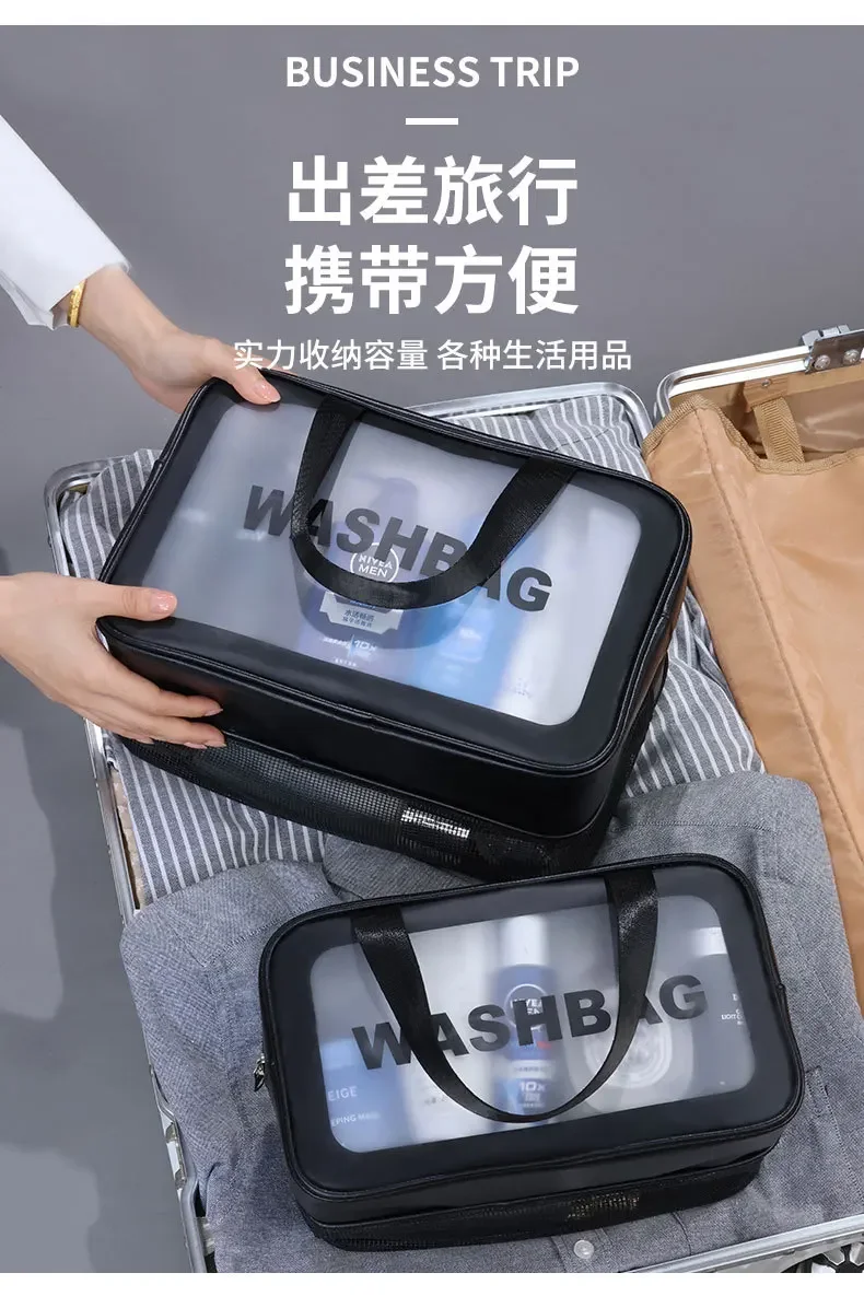 Trocken-Nass-Trennung, doppelte transparente PU-Kosmetiktasche, tragbare Waschtasche, Kosmetik-Aufbewahrungstasche, Reise-, Fitness- und Schwimmzubehör – Detail 10