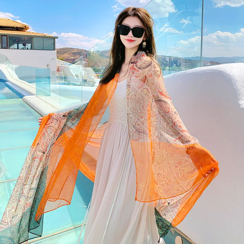 Thin Transparent Sunscreen Scarf Shawl Travel Beach Bikini Large Shawl Sarong Wrap Scarf Women Brazilian Swimsuit Cover-ups