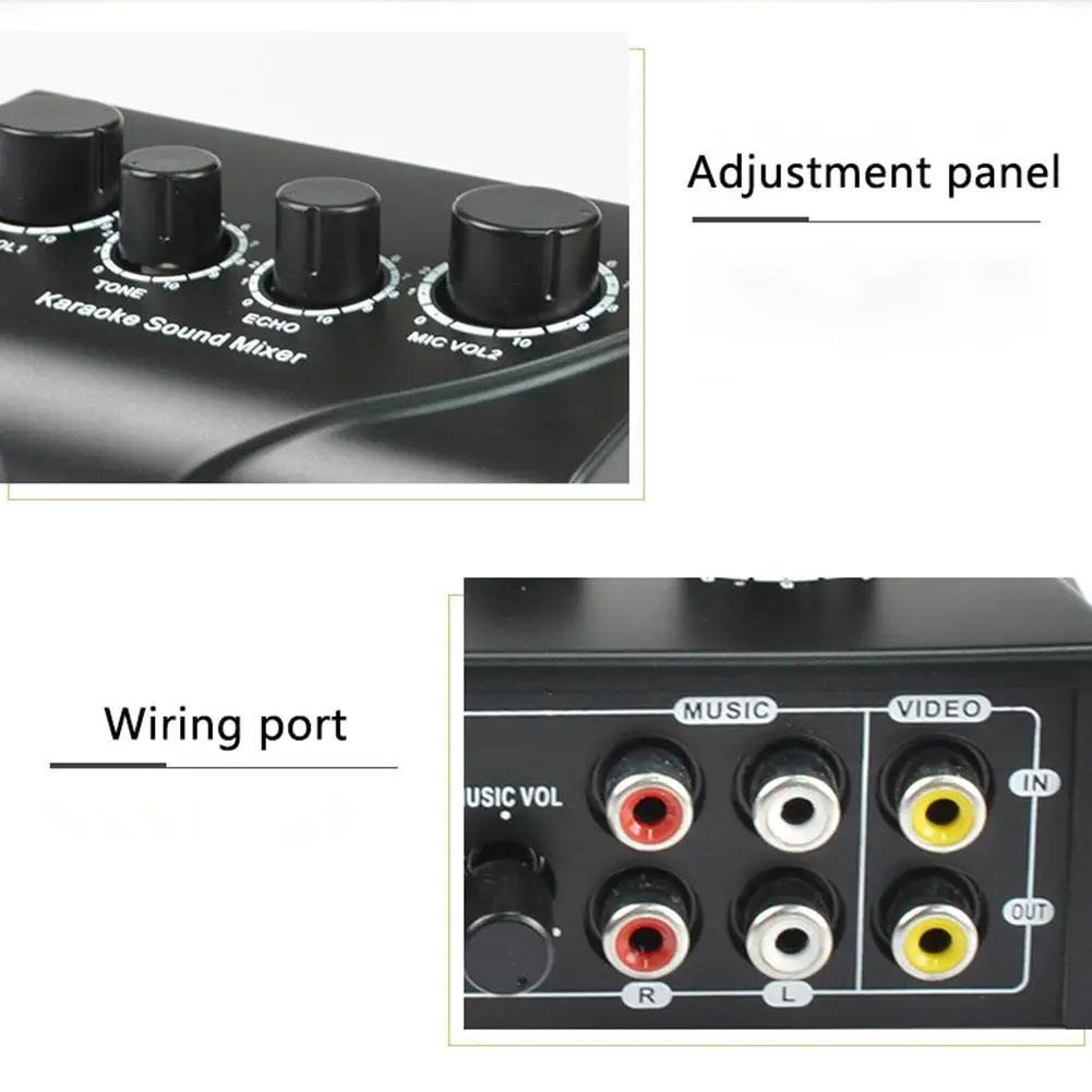 Microphone Preamp Mic Gain Booster Portable Karaoke Sound Audio Stereo Echo Mixer Dual Microphone Inputs RCA Cable Power Adapter