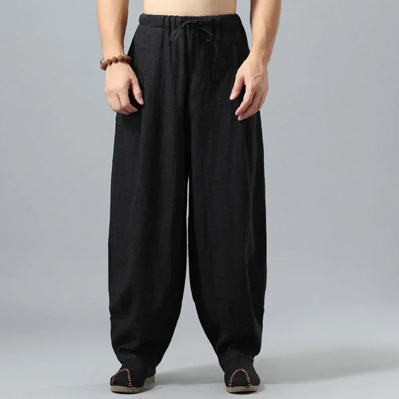 Summer Cotton and Linen Men's Bloomers Chinese Ethnic Style Linen Clothing  Wide-leg Trousers for Men