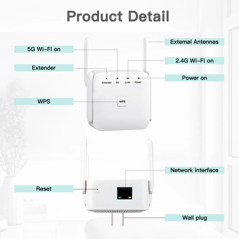 2.4G/5Ghz WiFi Repeater 1200M Wireless Router AP WPS WIFI Amplifier Range Extender Signal Booster Wlan Networking Expander