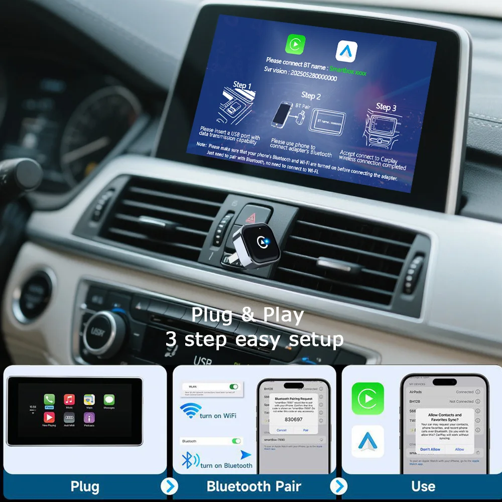 New Wireless CarPlay Adapter for Apple iPhone ＆Android Auto 2 in 1, Mini USB CarPlay Dongle Wirn with Fast Stable Connectio