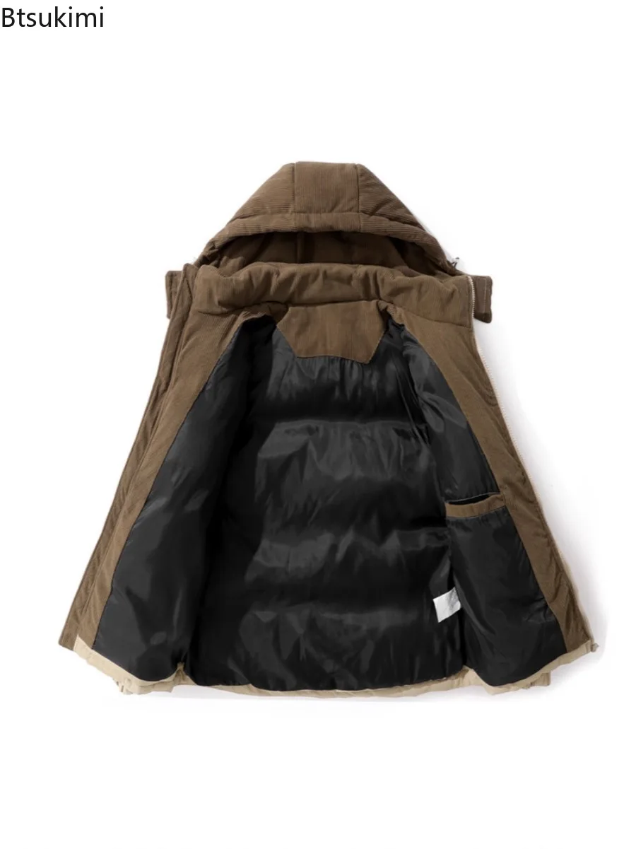 New 2025 Men's Fashion Solid Color Warm Windproof Hooded Parkas Winter Fleece Cotton Coat Loose Jacket Warm Casual Sports Jacket