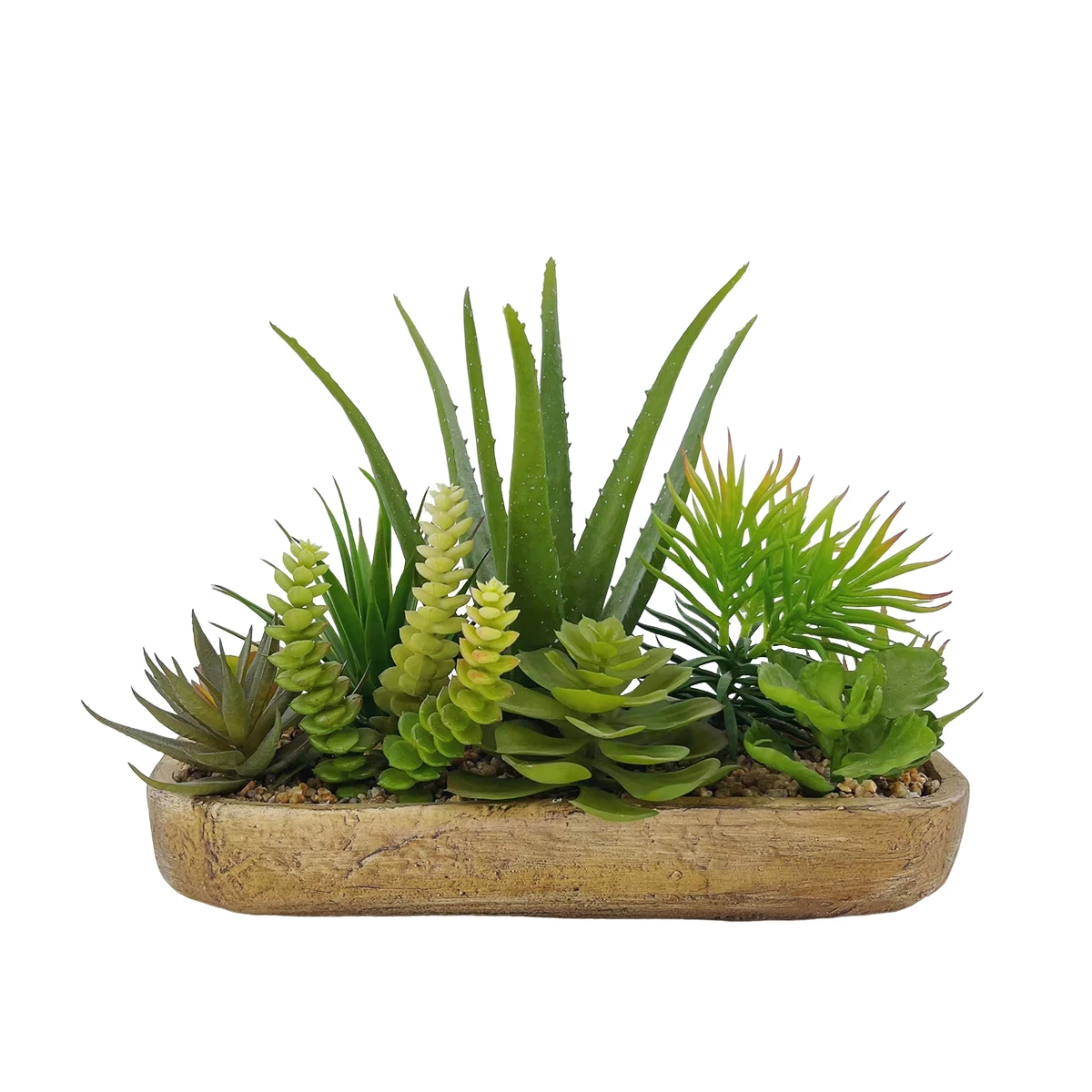 Artificial Succulent Cement Pot Arrangement Assorted Fake Succulent Plants In Rectangular Planter Wedding Desktop Home Decor