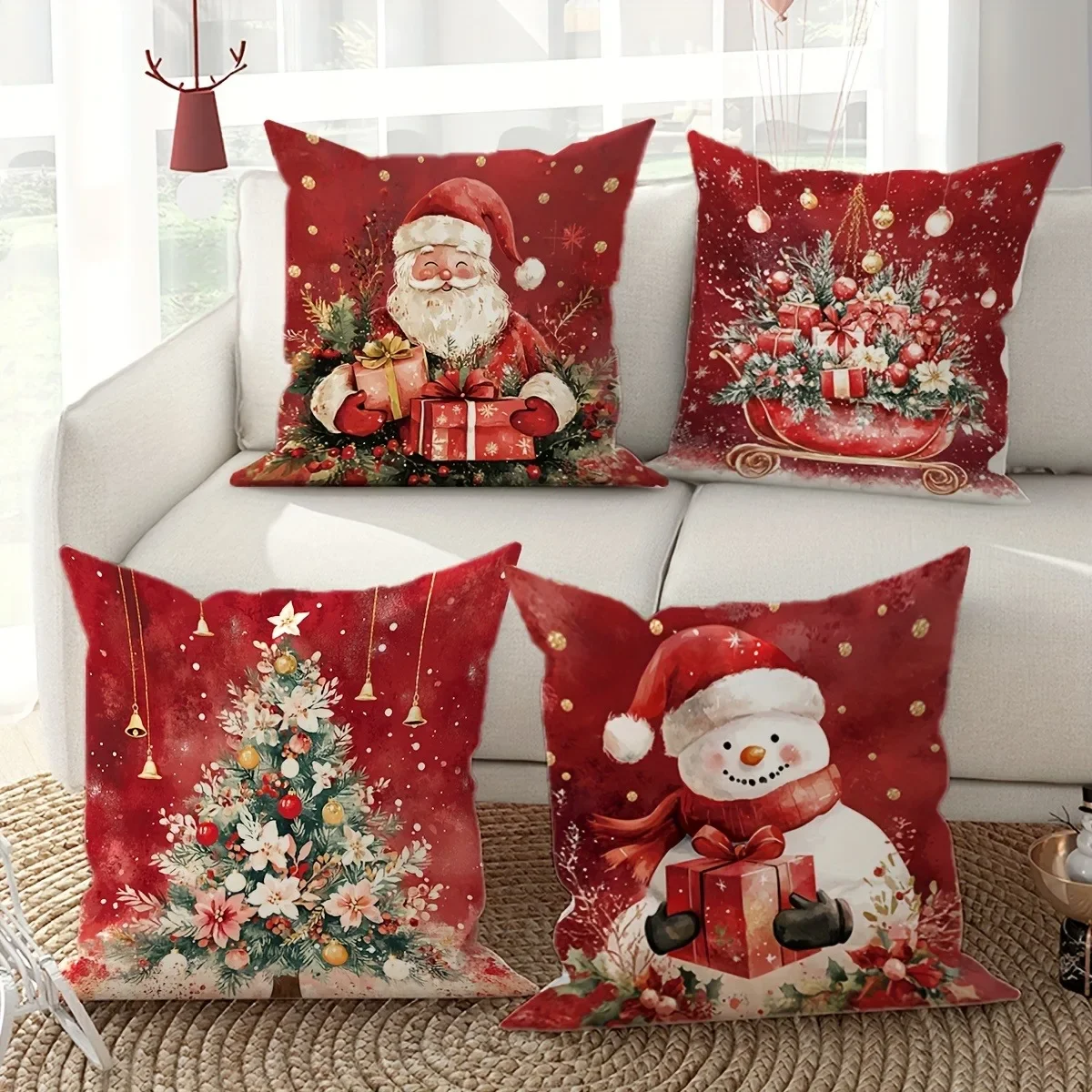 Decoração de natal fronha papai noel boneco de neve e presente capa de almofada sofá suíte quarto ano novo decoração para casa