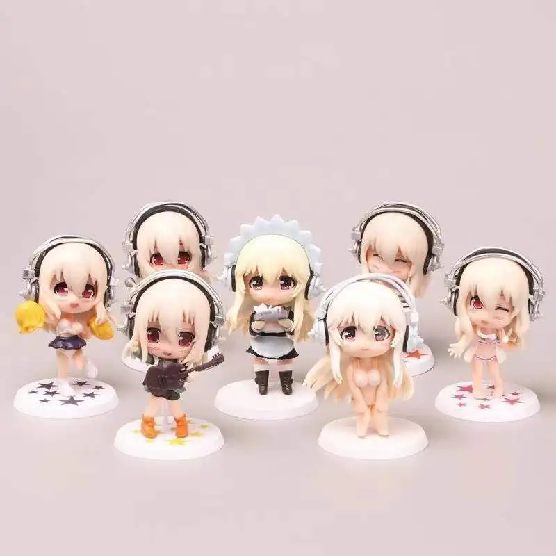 

7 pieces 10CM New Anime SUPER SONICO Cute Chibi Swimsuit Maid Figurine PVC Blind Box Model Toy Collectible Gift
