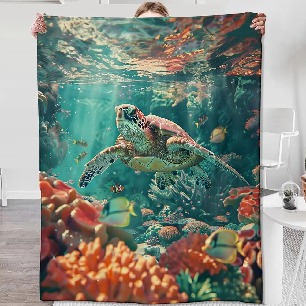 

Sea Turtle Blanket For Adults Women Kids, Sea Turtle Gifts Bedding Decor Flannel Sea Turtle Throw Blanket, Sea Turtle Stuff