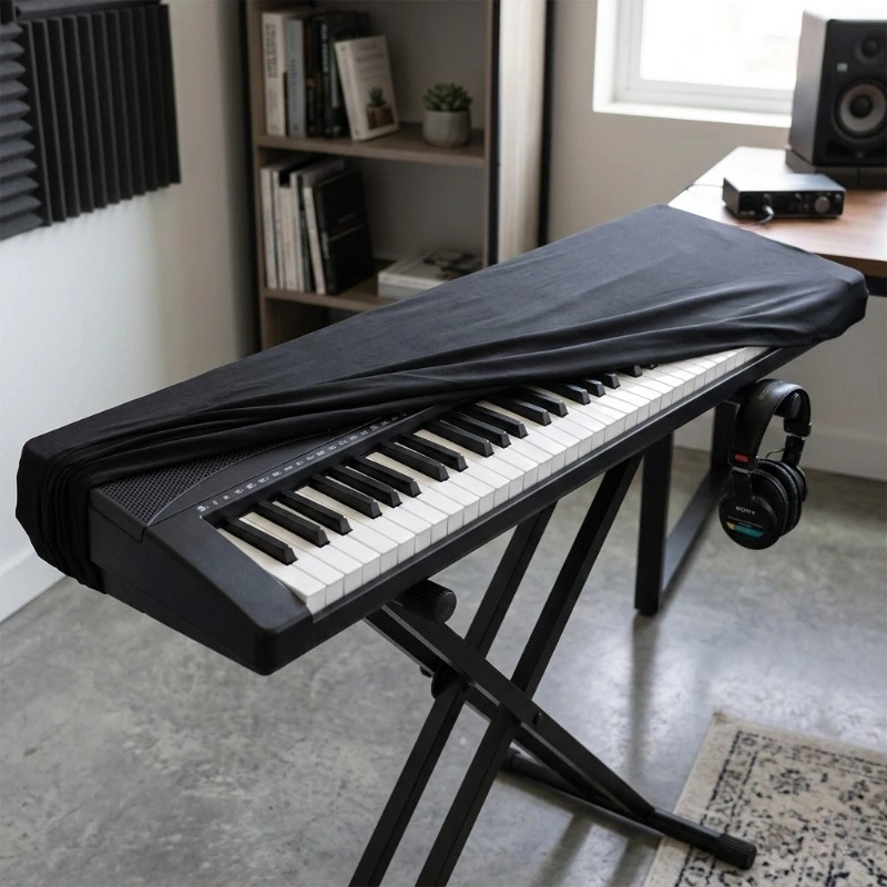 

76/88 keys Electronic Keyboard Dust Cover Half Cover Dustproof Solid Color Elastic Piano Cover