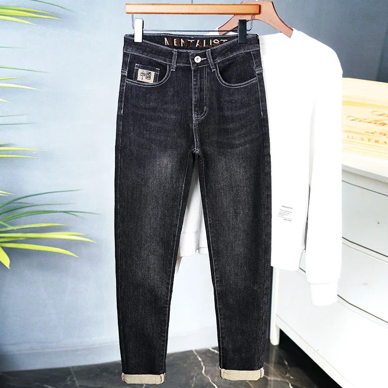 

Всепогодные винтажные удобные мужские эластичные брюки унисекс, узкие рваные модные джинсовые брюки, повседневные обычные облегающие прямые джинсы