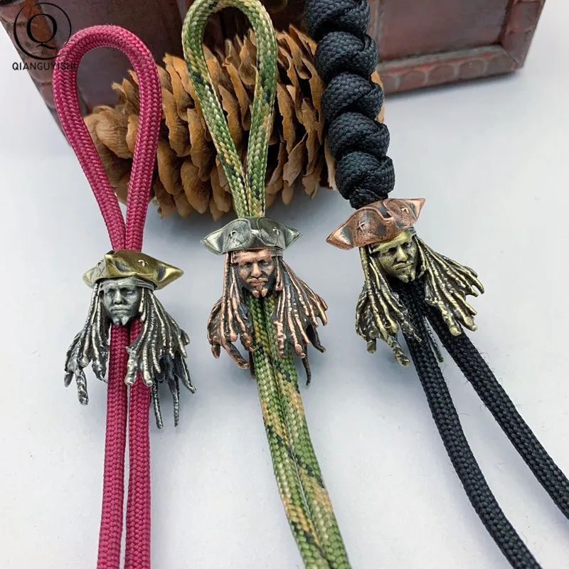 Hot Movie Character Pirates Captain Figurines Brass Paracord Bead DIY Knife Lanyard Pendant Charms EDC Accessories For Fans Gift