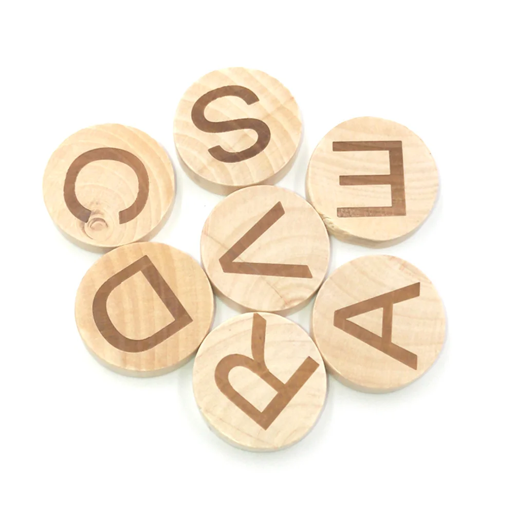 26 قطعة شرائح الأبجدية الخشبية سميكة مستديرة قطع طبيعية مادة حرفية ناعمة DIY بها بنفسك هدية تعليمية خياطة الحرف اليدوية #5