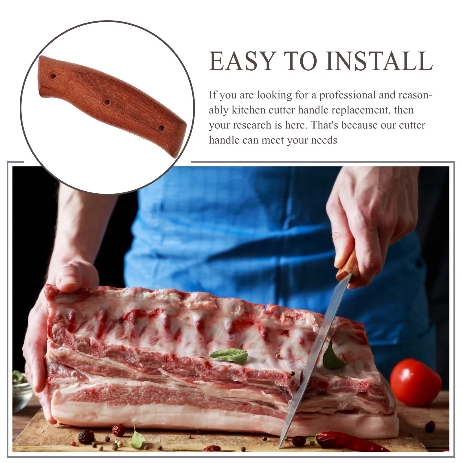 Kitchen Cutter Handle Replacement Premium Wood Iron Material Non-Slip Grip for Chopping Vegetable Cutter Home Use