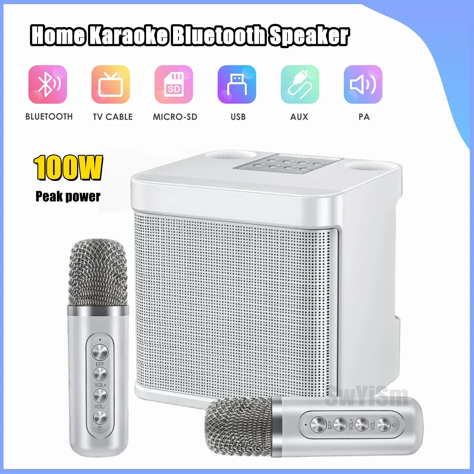 Family KTV Set 100W Peak Wireless Bluetooth Karaoke Machine With 2 Mics Outdoor Party Audio Equipment KD-203 Portable Speakers