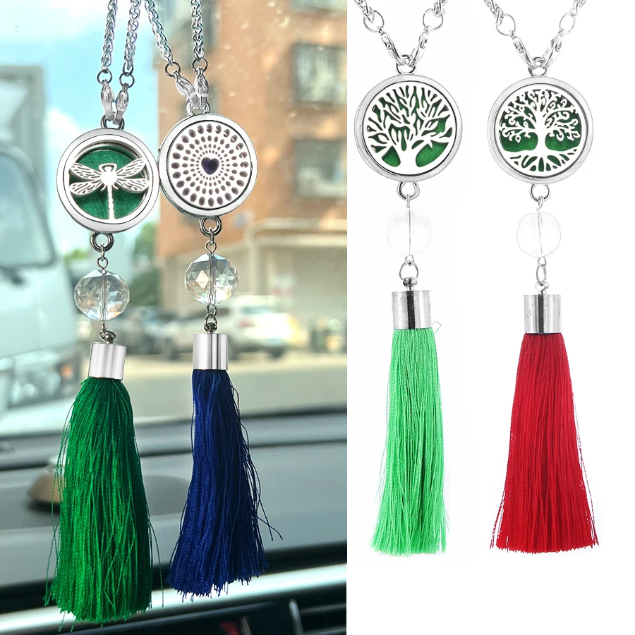 Car Tree of Life Tassel Pendant Drip Essential Oil Perfume Diffuser Car Decoration Stainless Steel Aromatherapy Lockets Jewelry