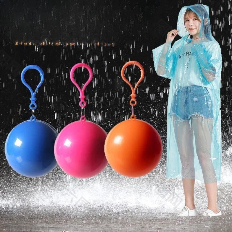 Portable Disposable Raincoat Keychain Outdoor Camping Equipment - Compressed Ball Pocket Design Adult Travel Hanging Cloak