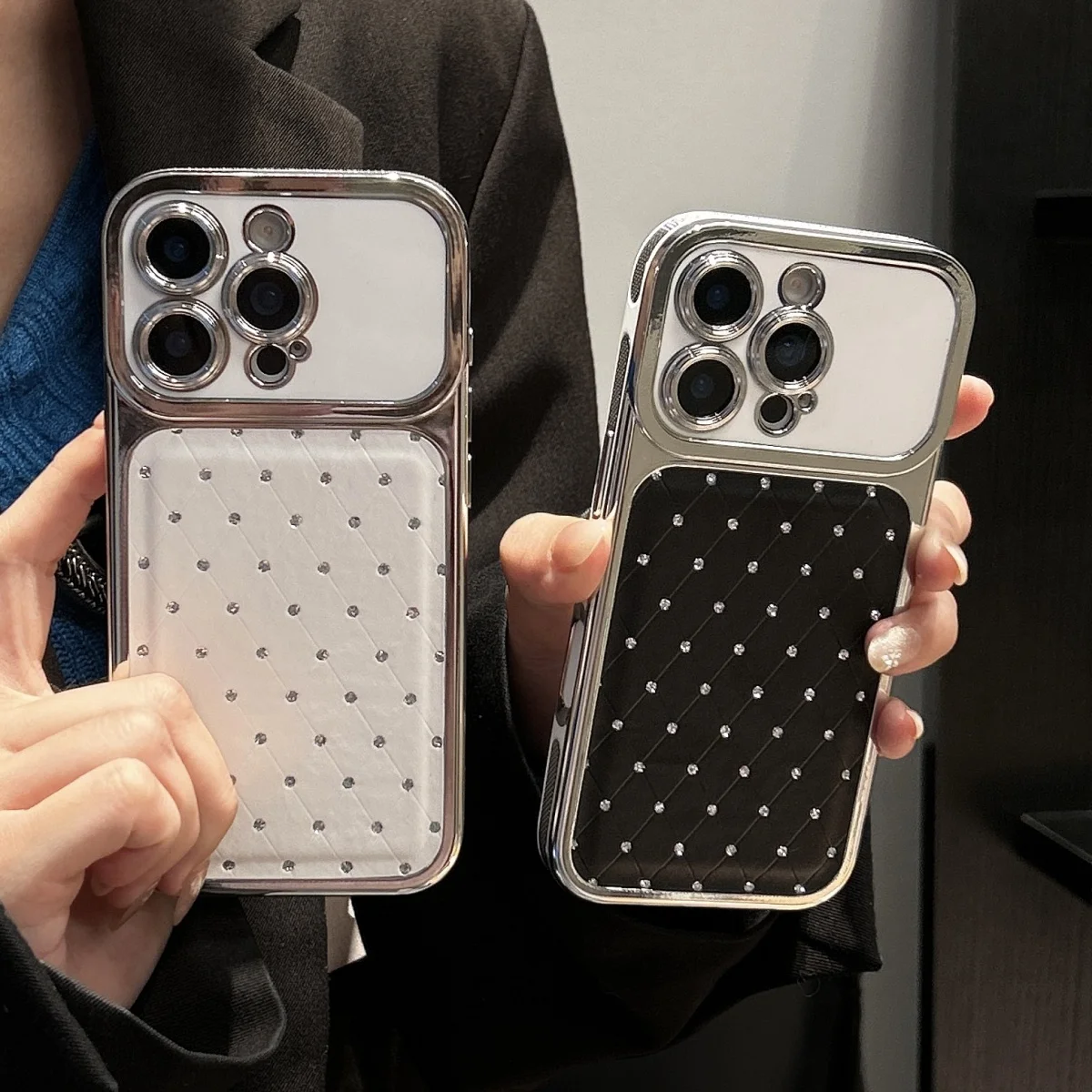 

Роскошный чехол для телефона с ромбовидным узором и стразами для iPhone 17 16 15 14 13 Pro Max, с покрытием под звездное небо и большим окном для камеры