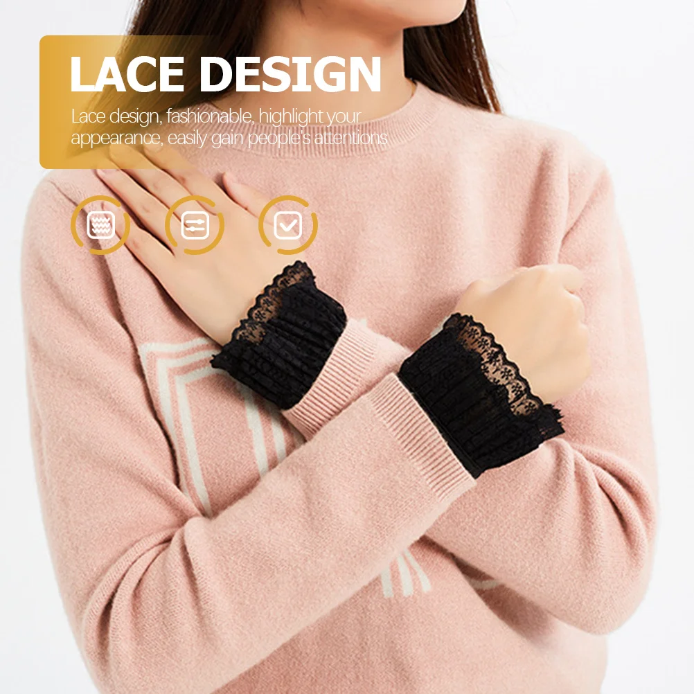1 زوج الدانتيل الأصفاد المعصم الأسود قابل للتعديل وهمية الأكمام المرأة الأزياء Armlet الزفاف زي التبعي لفستان الزفاف لوليتا #4