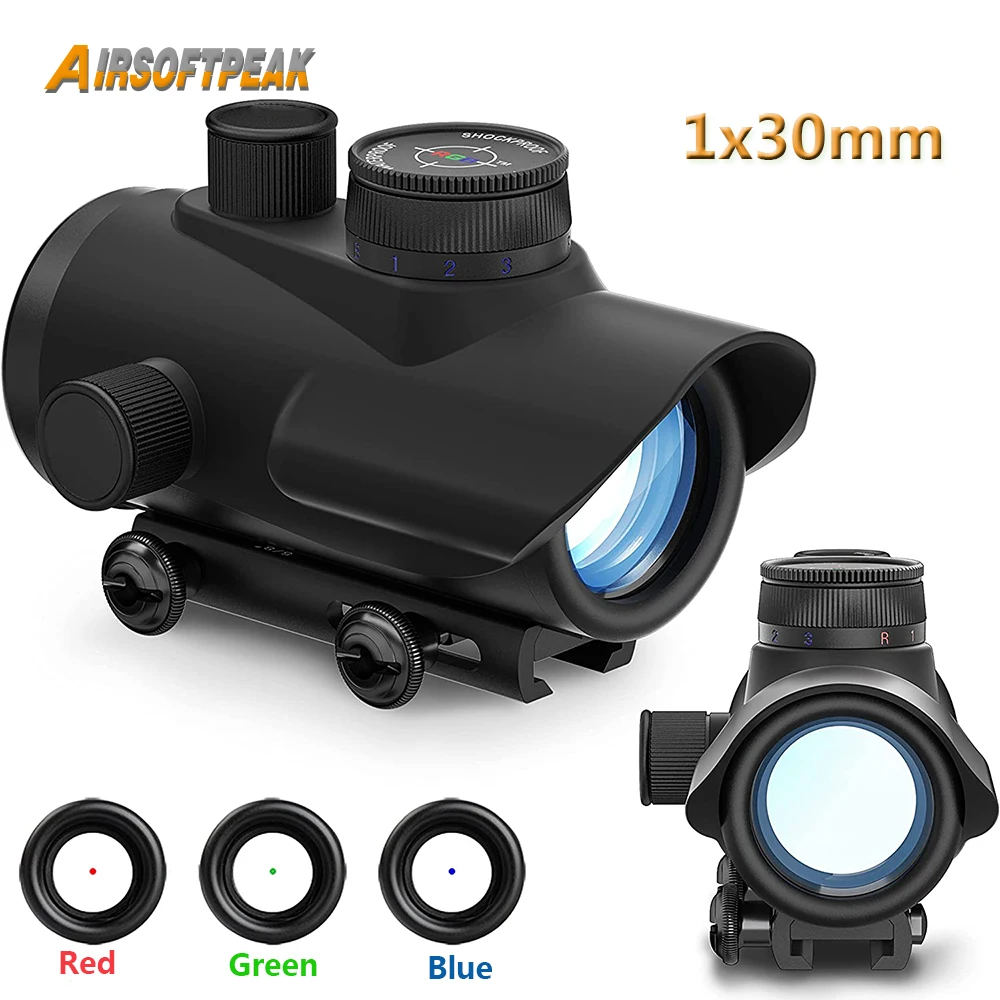 1x30mm Red Dot Sight Tactical Red Green Blue Dot Collimator Reflex Sight Hunting Optics Rifle Scope for 11/20mm Rail Mount