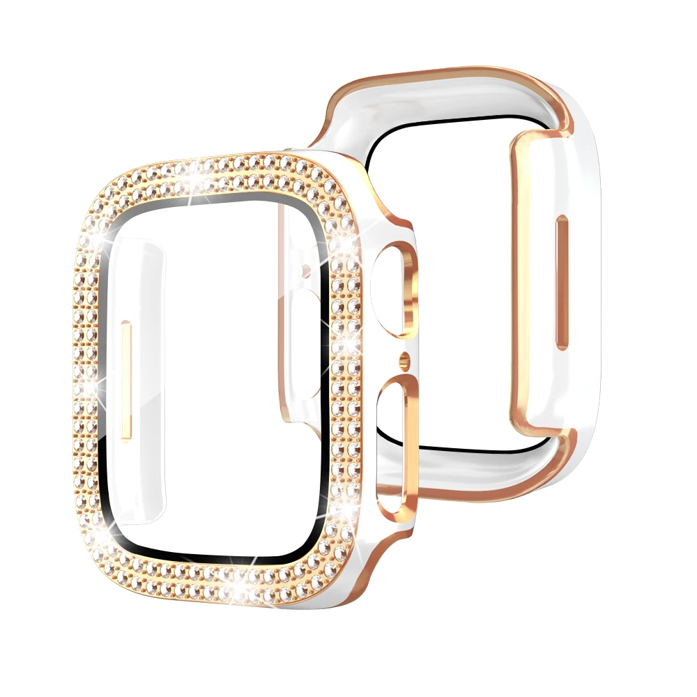 الماس غطاء ل أبل ساعة حالة 45 مللي متر 41 مللي متر 44 مللي متر 40 مللي متر 42 مللي متر 38 مللي متر الزجاج المقسى الوفير حامي الشاشة iWatch سلسلة 8 7 SE 6 5