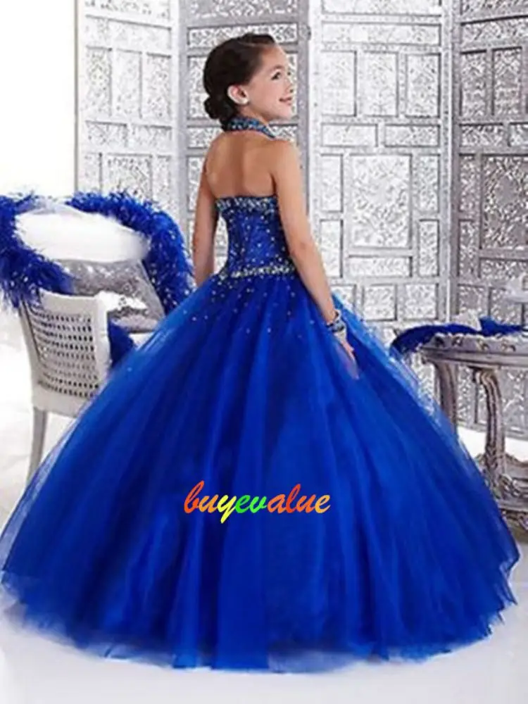 2017 vestido floral azul real menina-festa-damas de honra-casamento-formal-roupa!! Bonito e lindo