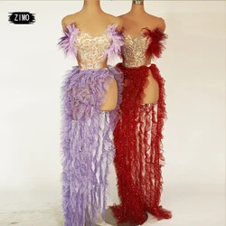 Vestido Sexy de encaje con espalda descubierta para mujer, top y falda de 2 piezas, color morado y rojo, traje de noche para celebración, actuación, boda y cumpleaños