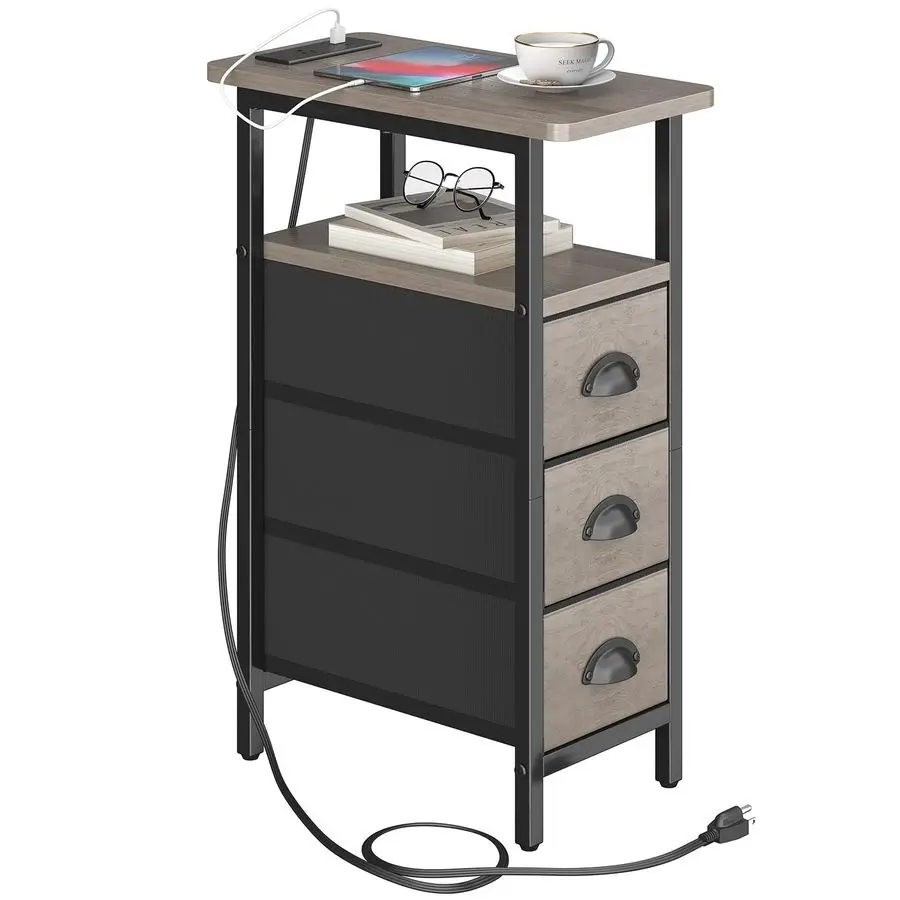 

Прикроватный столик с зарядной станцией, узкие приставные столики с USB-портами и розетками, тонкие прикроватные тумбочки с 3 ящиками, маленькие столики