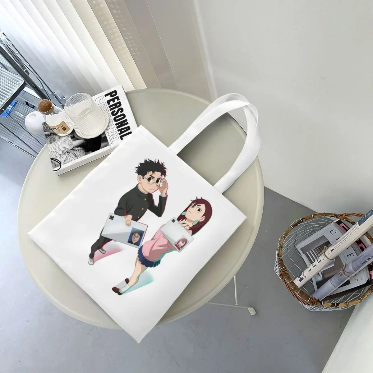 Dandadan Anime Eyes W Kaji Manga Sacos de compras Lona A sacola reutilizável para senhoras bolsa de ombro bolsa de viagem