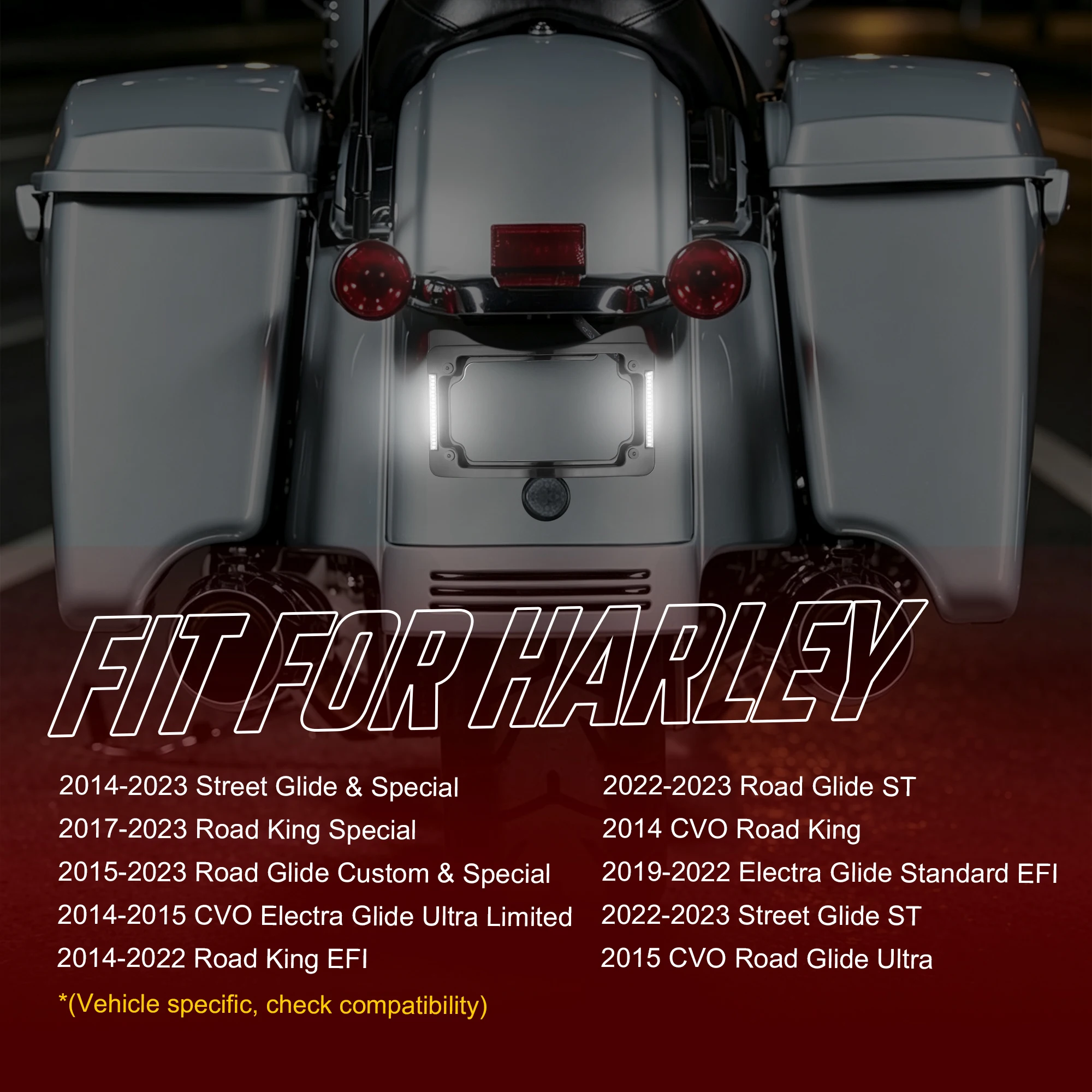 Number Plate Frame and Tail Light Mount with LED Light for Harley 2014-2023 Street Glide & Special, Road Glide Custom & Special