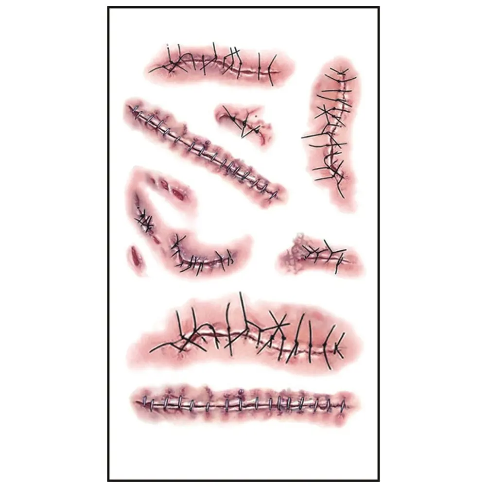 3Pcs Bloody Wound Scar Tattoos Halloween Temporary Body Stickers Realistic Scab Effect for Waist Back Neck Arms Legs Cosplay