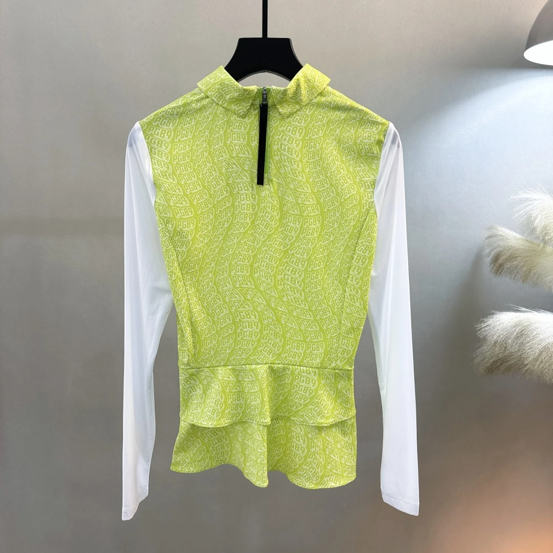Women's Golf Peter Pan Collar Long Sleeve Top 2026 Fall New Korean Style Print Lightweight Breathable QuickDry Stretch Casual