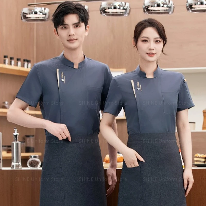 Kitchen Chef coat black Men short sleeve Chef Jacket Breathable Mesh chef uniform with apron Restaurant work clothes accessories