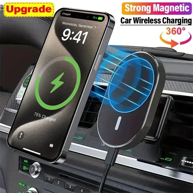 Magnetyczny uchwyt samochodowy z ładowarką bezprzewodową dla iPhone'a z MagSafe 12 13 14 15 16 17 Pro Max, mocowany do kratki wentylacyjnej, szybka stacja ładująca do samochodu.