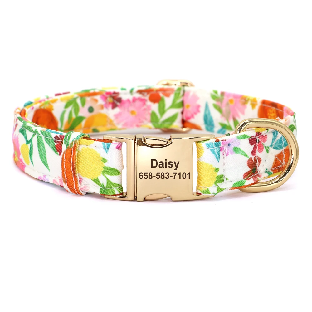 Personalisiertes Nylon-Hundehalsband mit Blumen- und Biene-Aufdruck, Welpenhalsbänder, kostenlose individuelle Haustier-ID-Halskettenhalsbänder für kleine große Hunde, Chihuahua – Detail 9